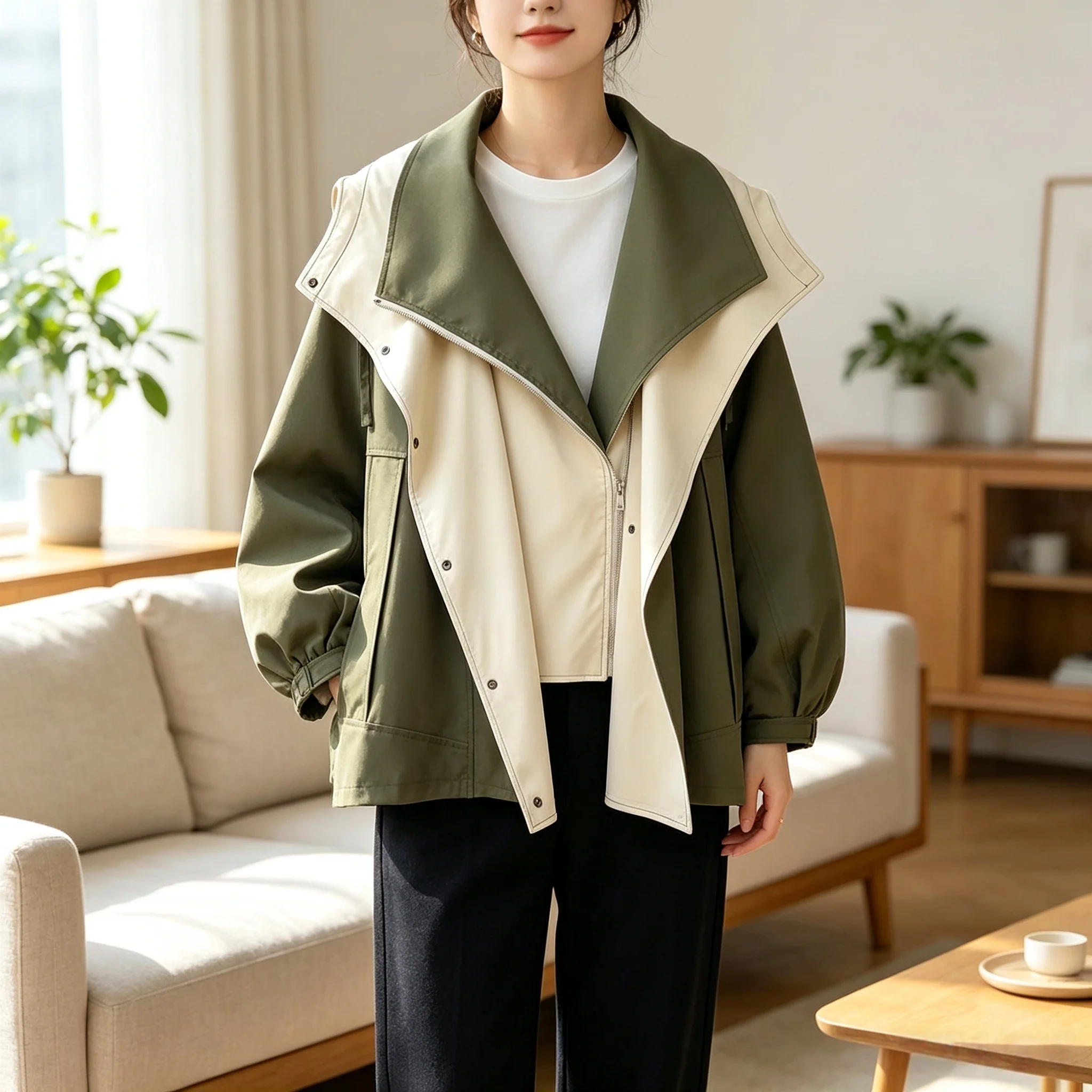 Women's Summer Short Jacket Regular Length Polyester Fabric Color-Blocked Design Double-Layer Build Medium Stretch