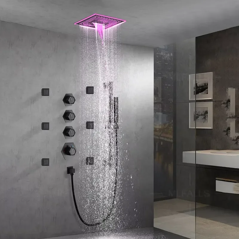 Smart Ceiling Shower System Wall Mount Rainfall Bathroom Set With Bluetooth Music Speaker Luxury Home Spa Bath Fixture Kit