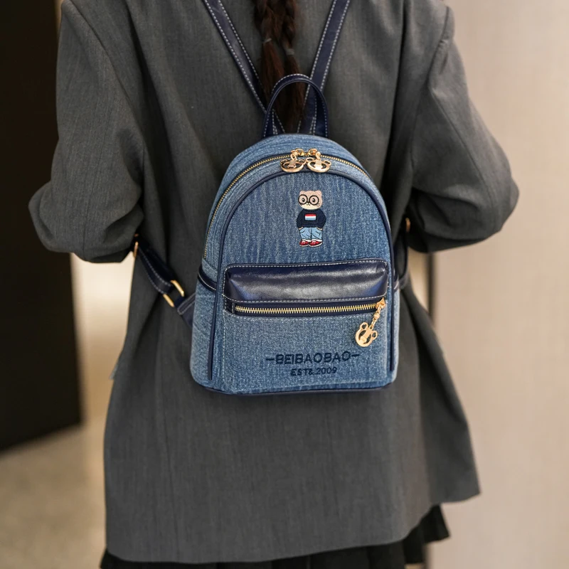 New backpack for commuting and leisure, large capacity outdoor canvas denim blue women's backpack Женский рюкзак