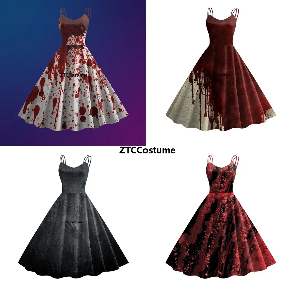 

Halloween Cosplay Costume Women Blood Dress Masquerade Carnival Party Outfits Disguise Roleplay A Line Dress