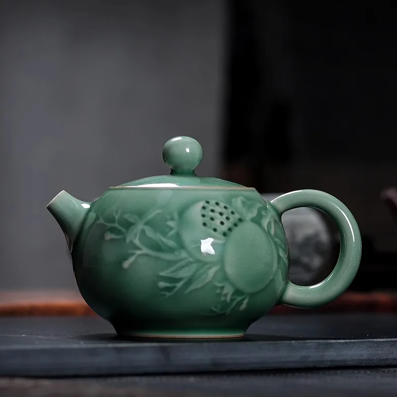 Longquan Kiln Meizi Qing Carving Xishi Ceramics Home Kung Fu Tea Set Single Pot High end Celadon Handmade Tea Pot