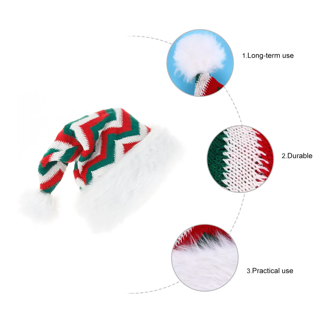 1 Gorro de Santa Claus Tejido para Adultos con Gran Bola Tejida, Gorro Navideño Festivo, Cálido y Grueso, Accesorio para Fiestas Navideñas