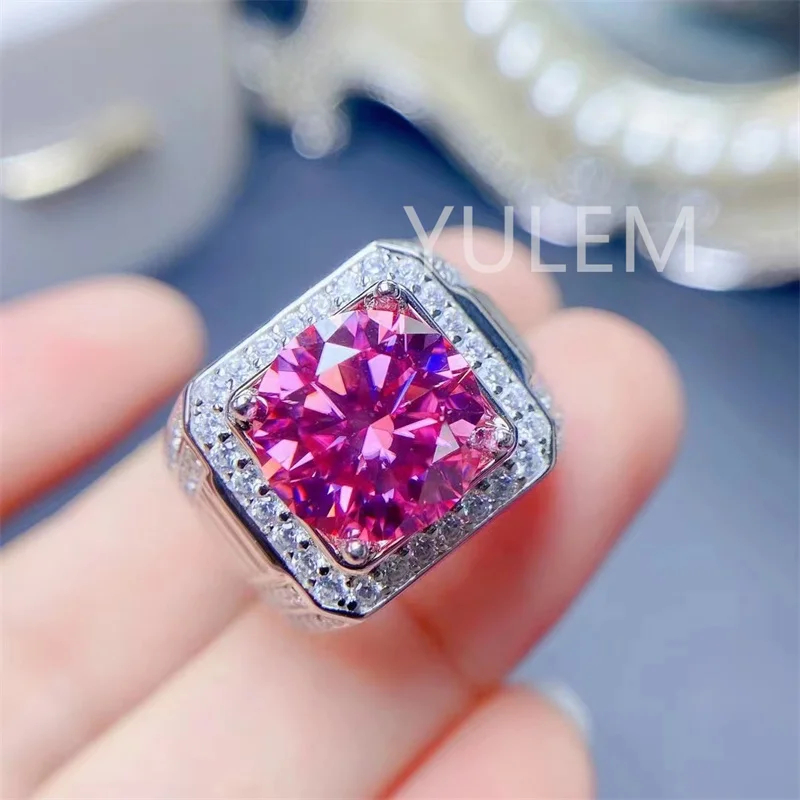 

VVS 5Ct Pink Moissanite Ring S925 Sterling Silver Plate White Gold Fine Jewelry for Wedding Anniversary