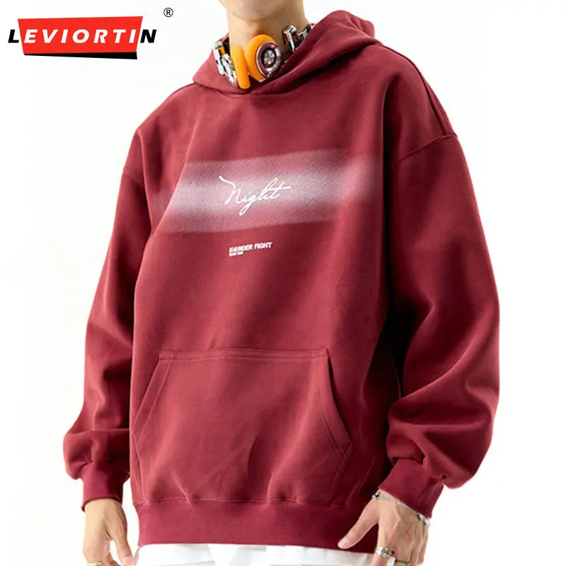 

2026 Новая модная толстовка унисекс, свободный топ с капюшоном American High Street с градиентным буквенным дизайном, повседневный универсальный топ с капюшоном на весну и осень