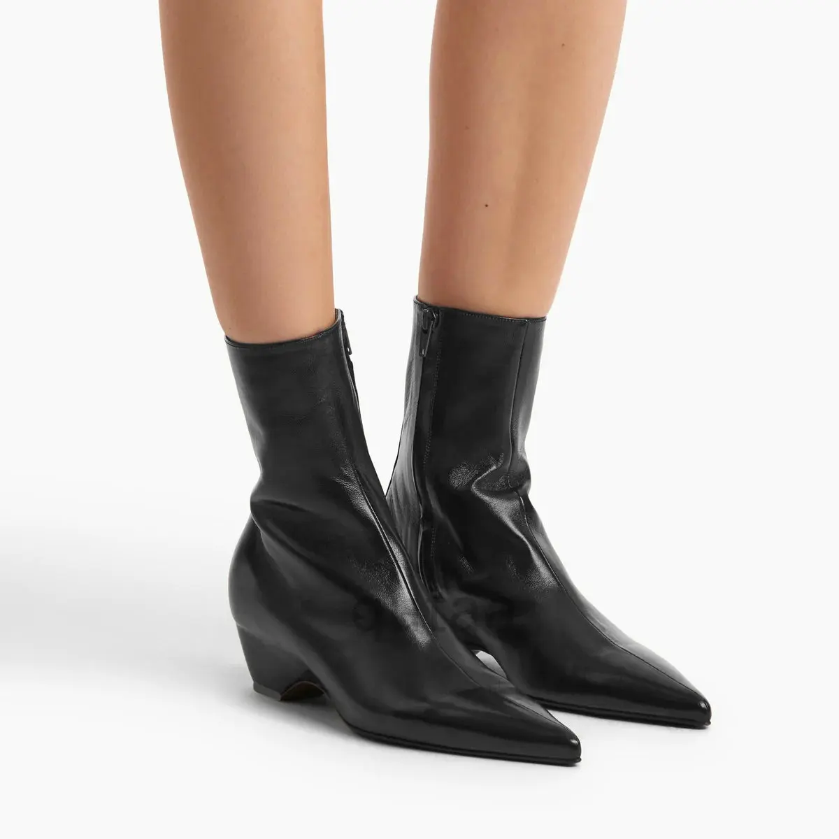 Stylish Women's Black Leather Ankle Boots with Wedge Heels