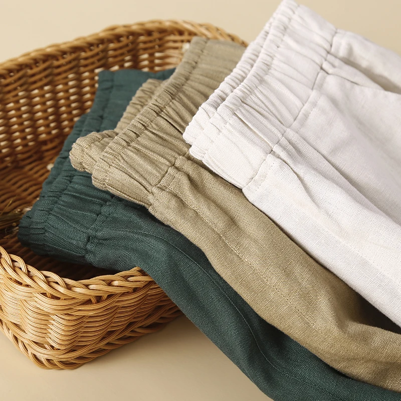 Coton lin jambe large ort pantalon femmes été ample polyvalent Tube droit mi-mollet pantalon lin décontracté cinq-quarts pantalon mince