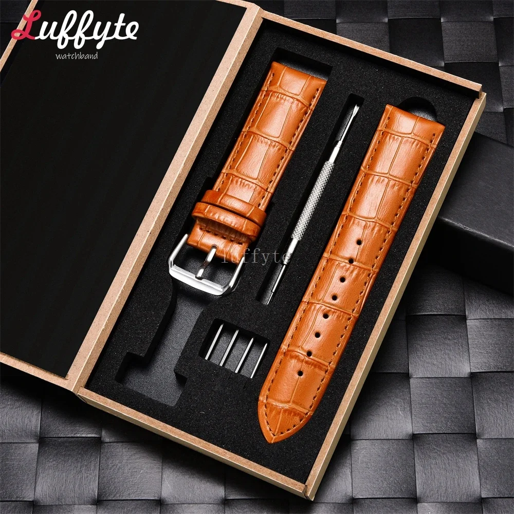 Business Bamboo Patterned Cowhide Strap 18mm 20mm 22mm 24mm High-End Gift Box Packaging Watchband