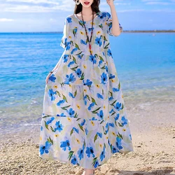 Vintage Loose print Dress Summer Plus Size Casual Sundress Women Elegant plus size Vestidos