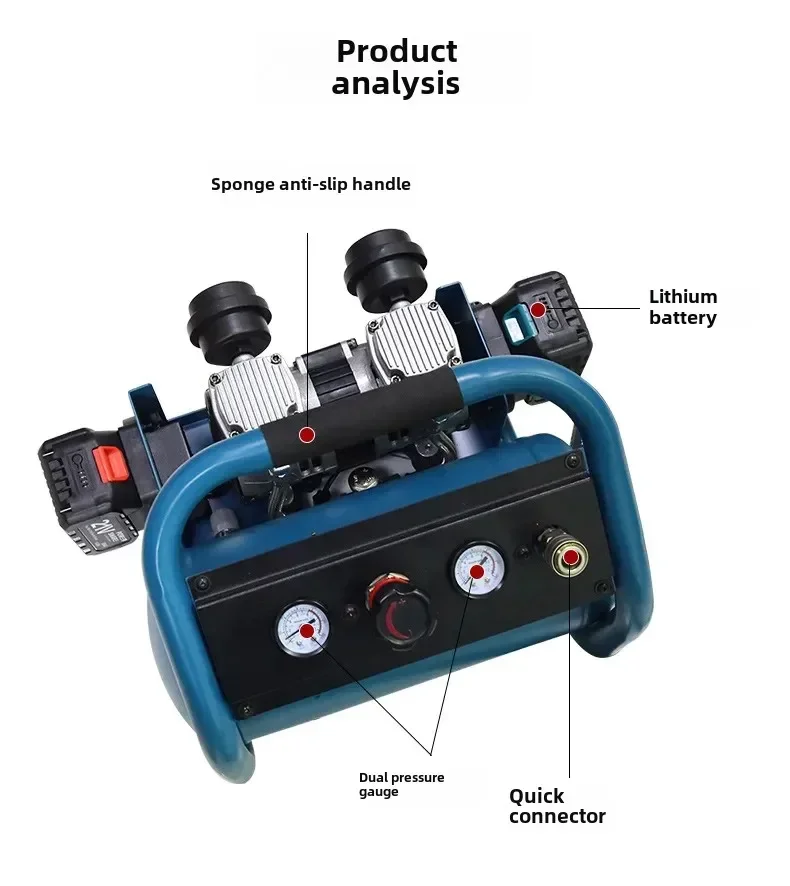 

Перезаряжаемый беспроводной воздушный компрессор с литиевой батареей, двойной манометр, электрические инструменты, промышленный мощный воздушный компрессор