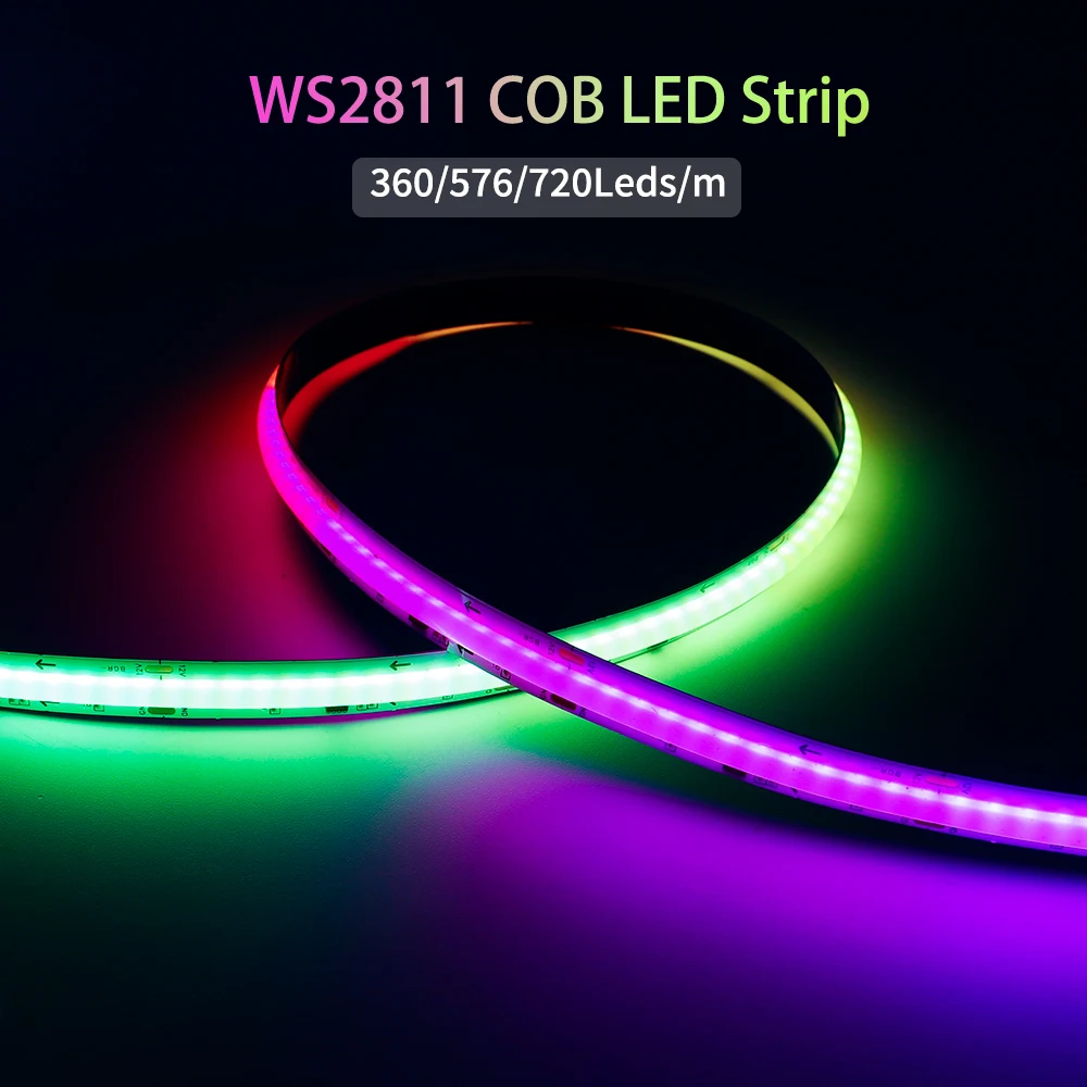 WS2811 RGBIC COB LED Light Strip 360 576 720Leds/m WS2812B Dream Color Flexible FOB Light Tape RA90 10/12mm PCB DC12V/24V