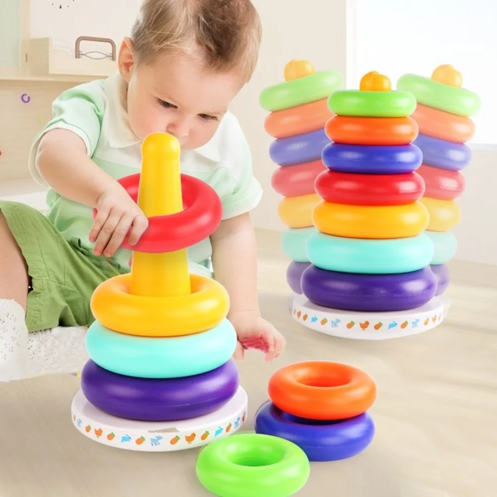 ABS Learning Stacking Ring Toys Sensory Learning Stackable Rainbow Stacking Toys Early Education Round Corner Stackable Ring Toy