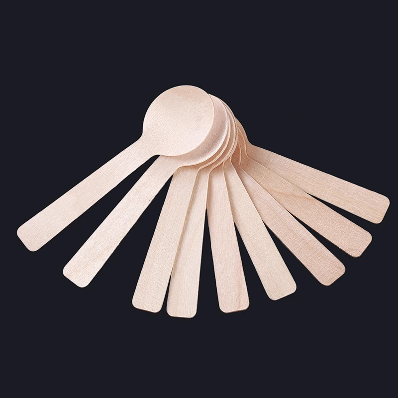 100Pcs/Pack Disposable Wooden Spoon Ice Cream Scoop Coffee Honey Spoon Teaspoon Tableware Mini Cutlery Set Kitchen Accessories