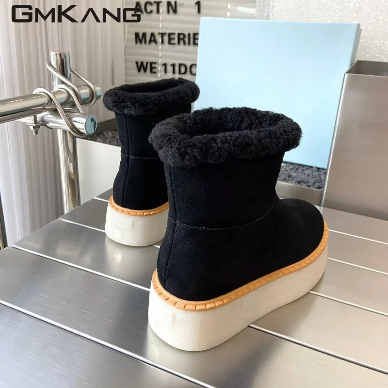 High quality short boots for women round headed knight boots fur integrated thick soled shoes for women knitted motorcycle boots