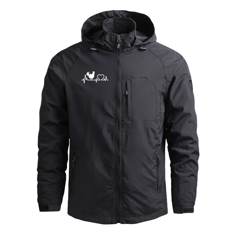 

Chicken Heartbeat Outdoor Military Hooded Zipper Jacket for Men Multiple Pockets Man Coat Jackets New Clothes