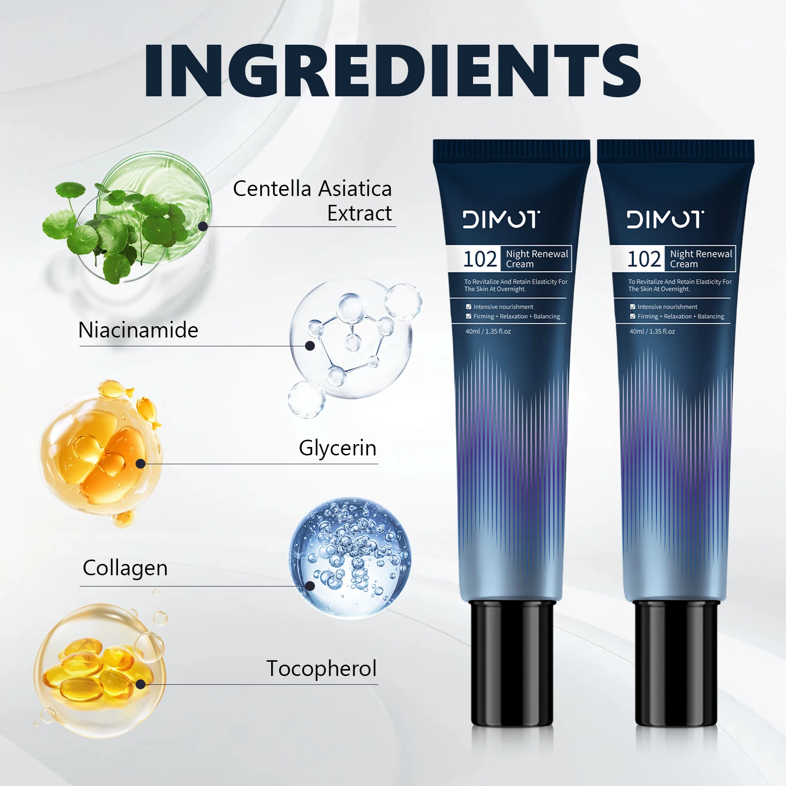 DIMOT crema de renovación nocturna Centella Asiatica crema hidratante Facial ácido hialurónico colágeno cara apretar los productos para el cuidado de la piel