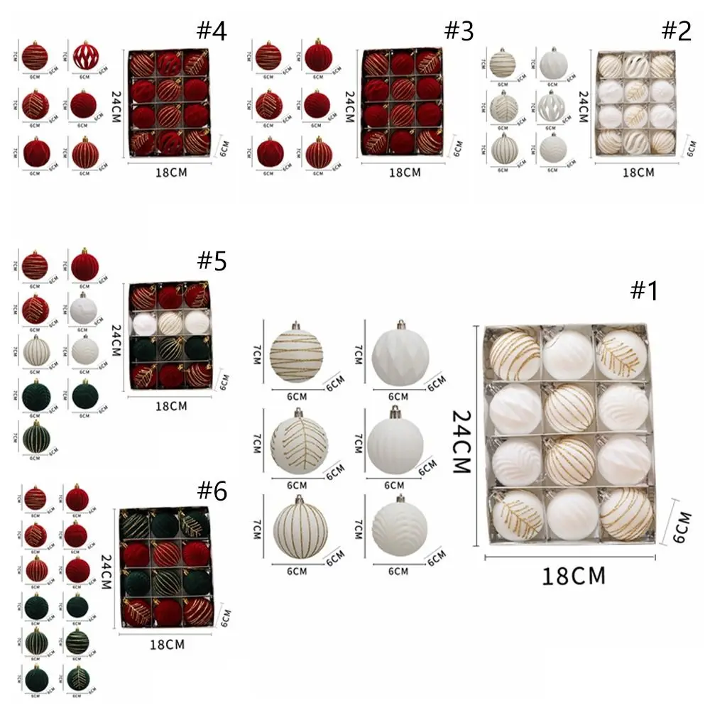 12 قطعة 6 سنتيمتر يتدفقون كرات عيد الميلاد مجموعة أبيض أحمر أخضر الكرتون رسمت عيد الميلاد قلادة الكرة مهرجان البلاستيك