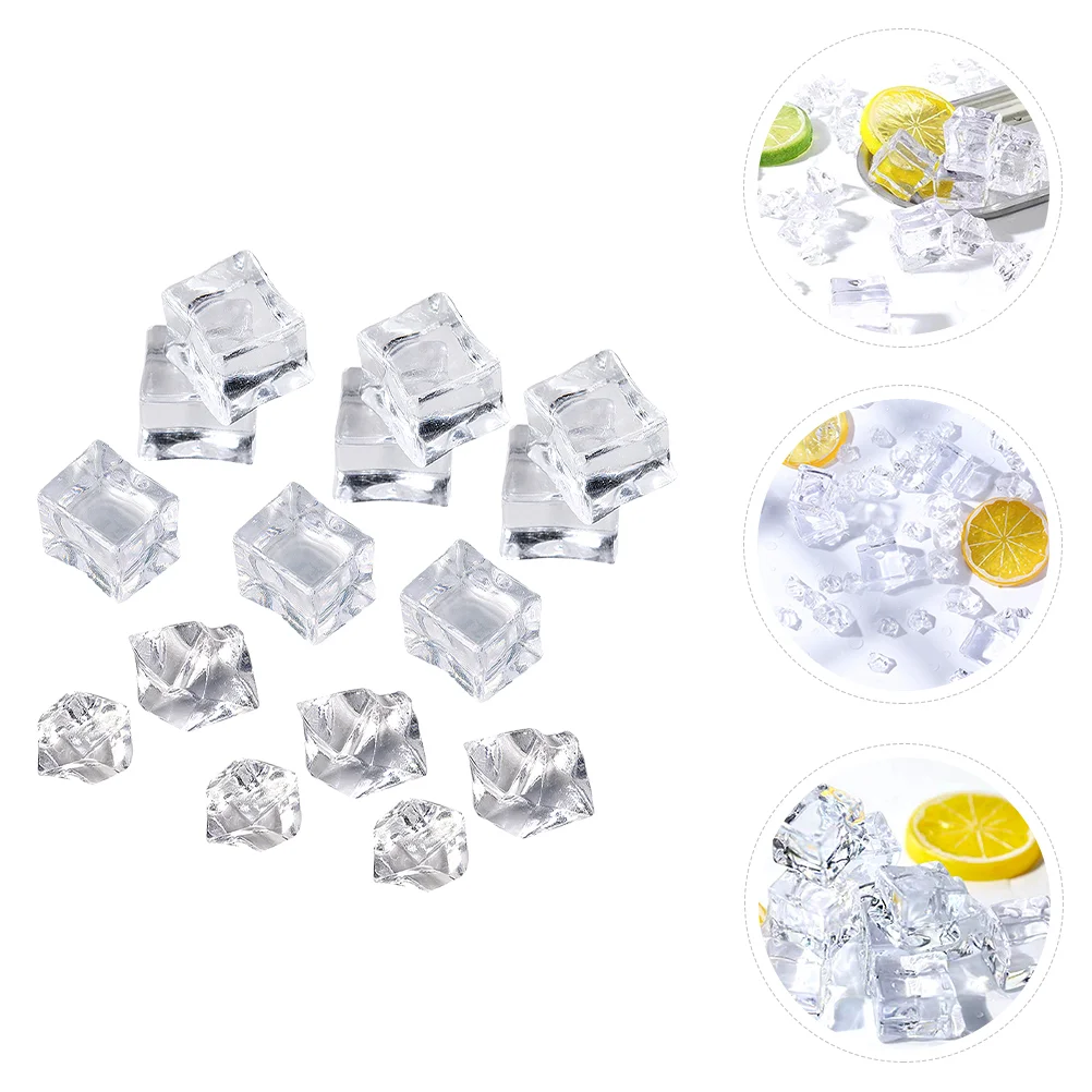 200 Pcs Acrylic Simulated Ice Cube Large Reusable Cubes Plastic Tray Square Fake