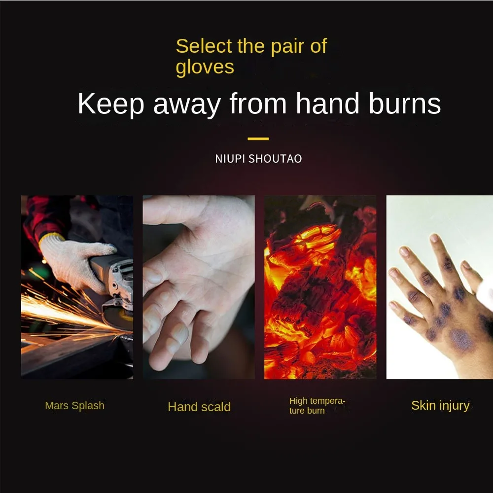 

1Pair Breathable Welding Gloves Cowhide Heat-insulating Labor Protection Gloves Thickened Heat-resistant Work Safety Glove