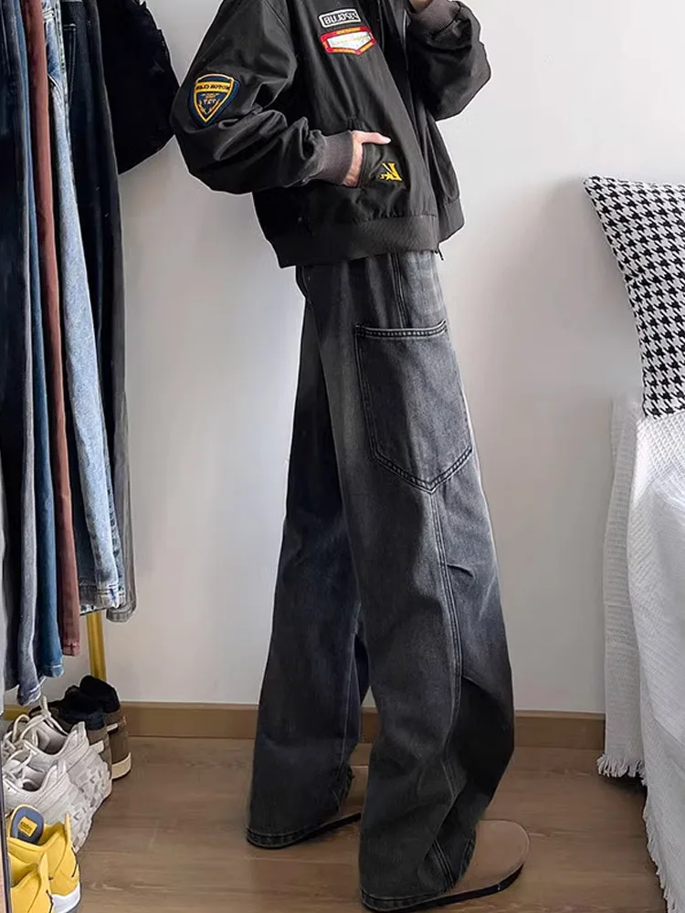 

Retro American Waed Men's Jeans Straight Loose Wide Leg Workwear Trousers Trendy Brand High Street Autumn Winter Cotton Denim