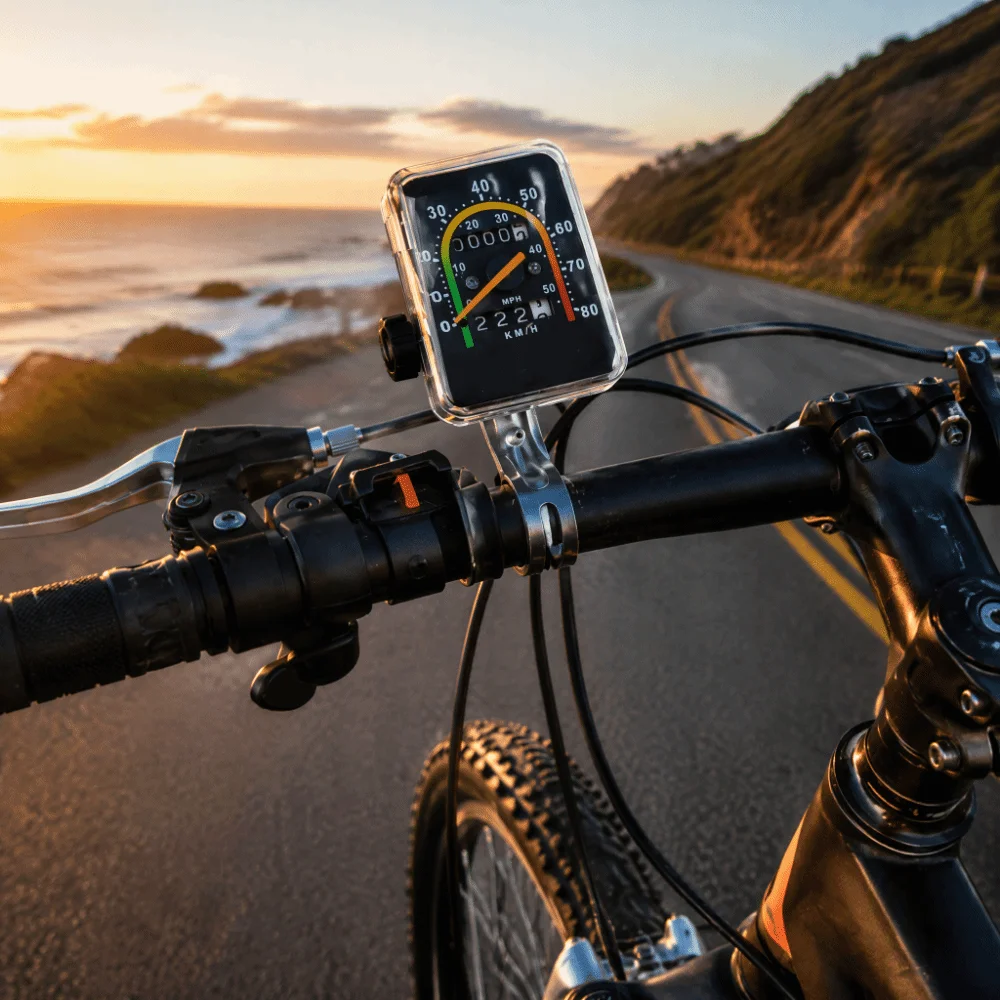Square Bike Odometer Easy Installation No Battery Required Bike Speedometer Black for 26, 27.5, 28, 29 Inch Bike