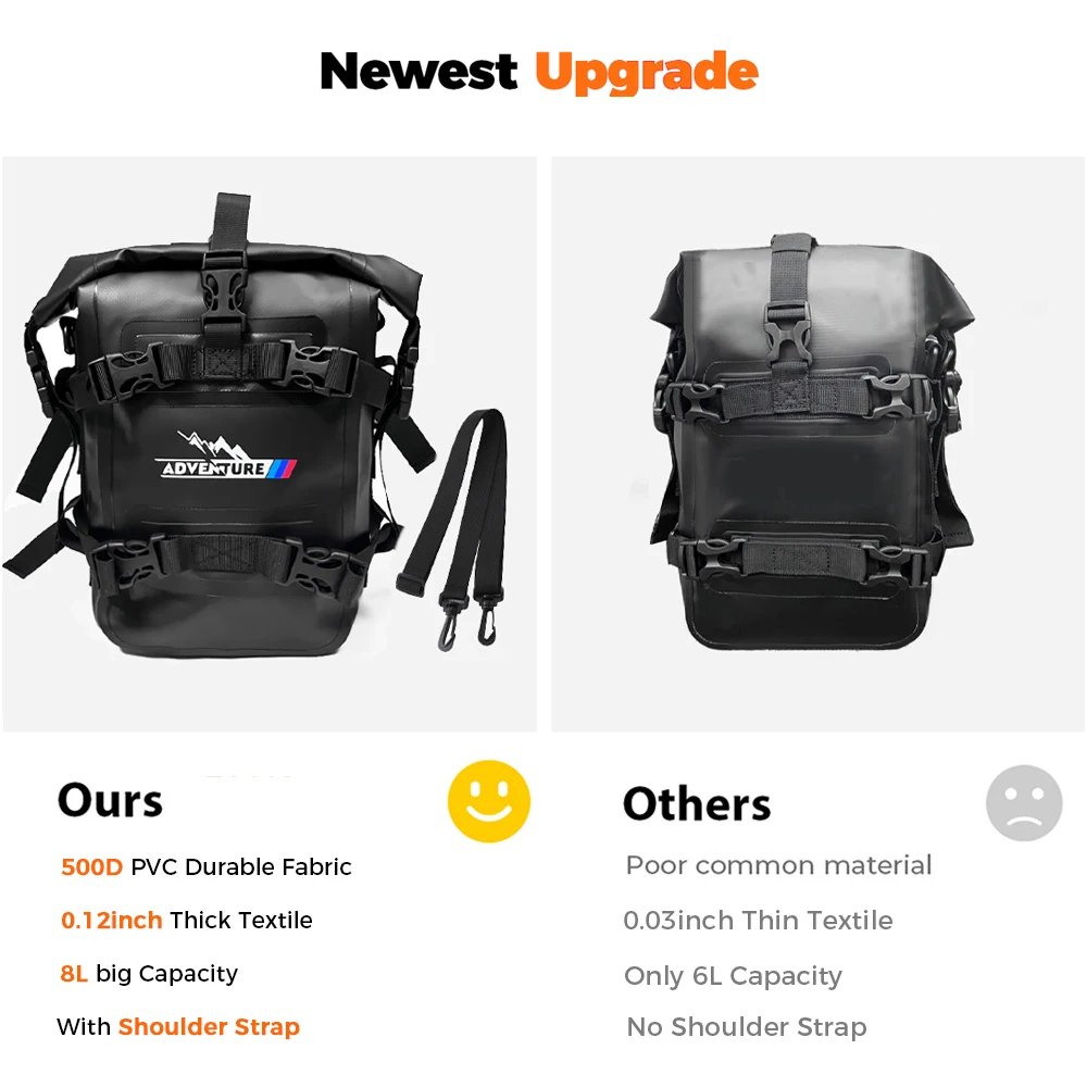 ADV Motorcycle Crash Bar Bag 8L*2pcs Bumper Duffel Side Bags With Shoulder Strap Luggage Dry Tool Carry PVC Travel