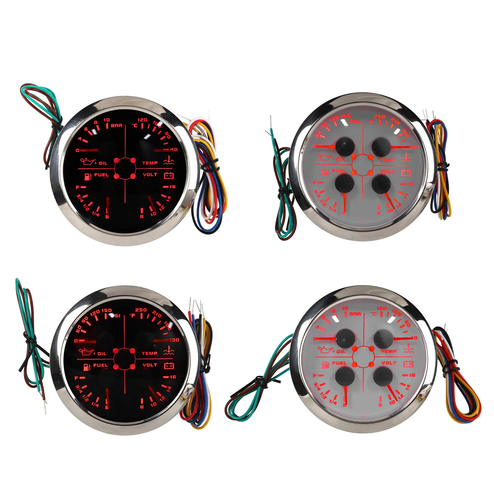 4in1 85mm Messgerät Multifunktions-Kraftstoffstand Öldruck Wassertemperatur Voltmeter 9-32V für Auto