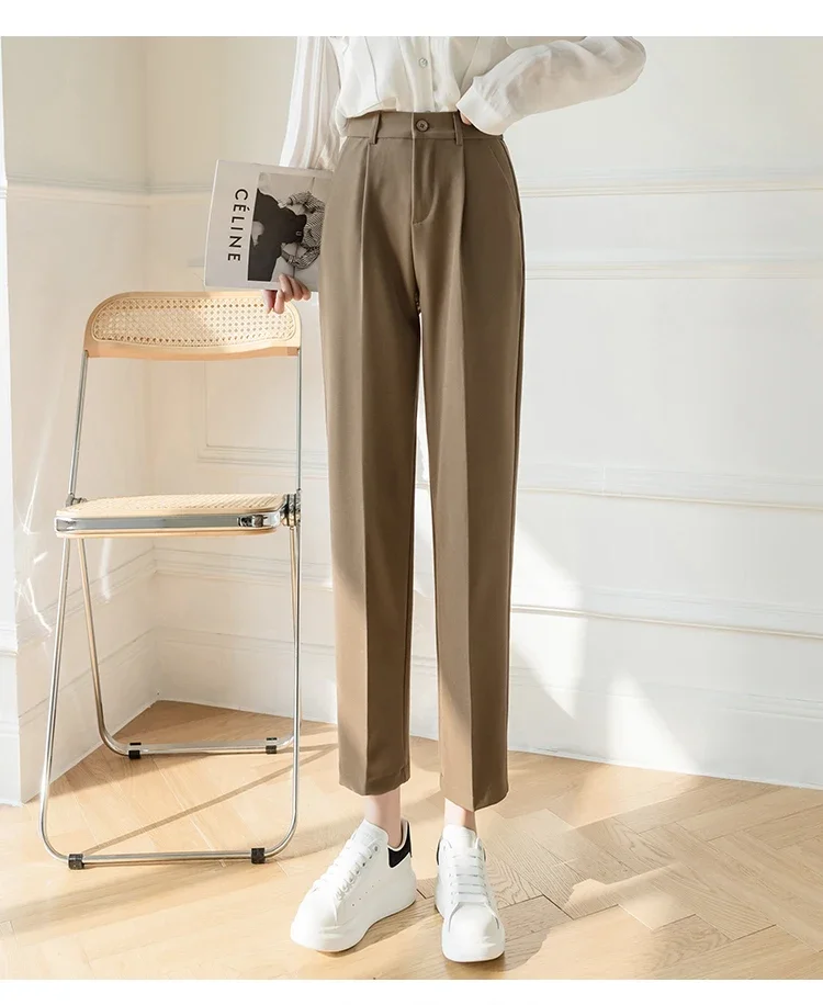 Pantaloni femminili di moda primavera dritti neri bianchi pantaloni kaki abiti formali Casual S-XL nuove donne Harajuku LJ153