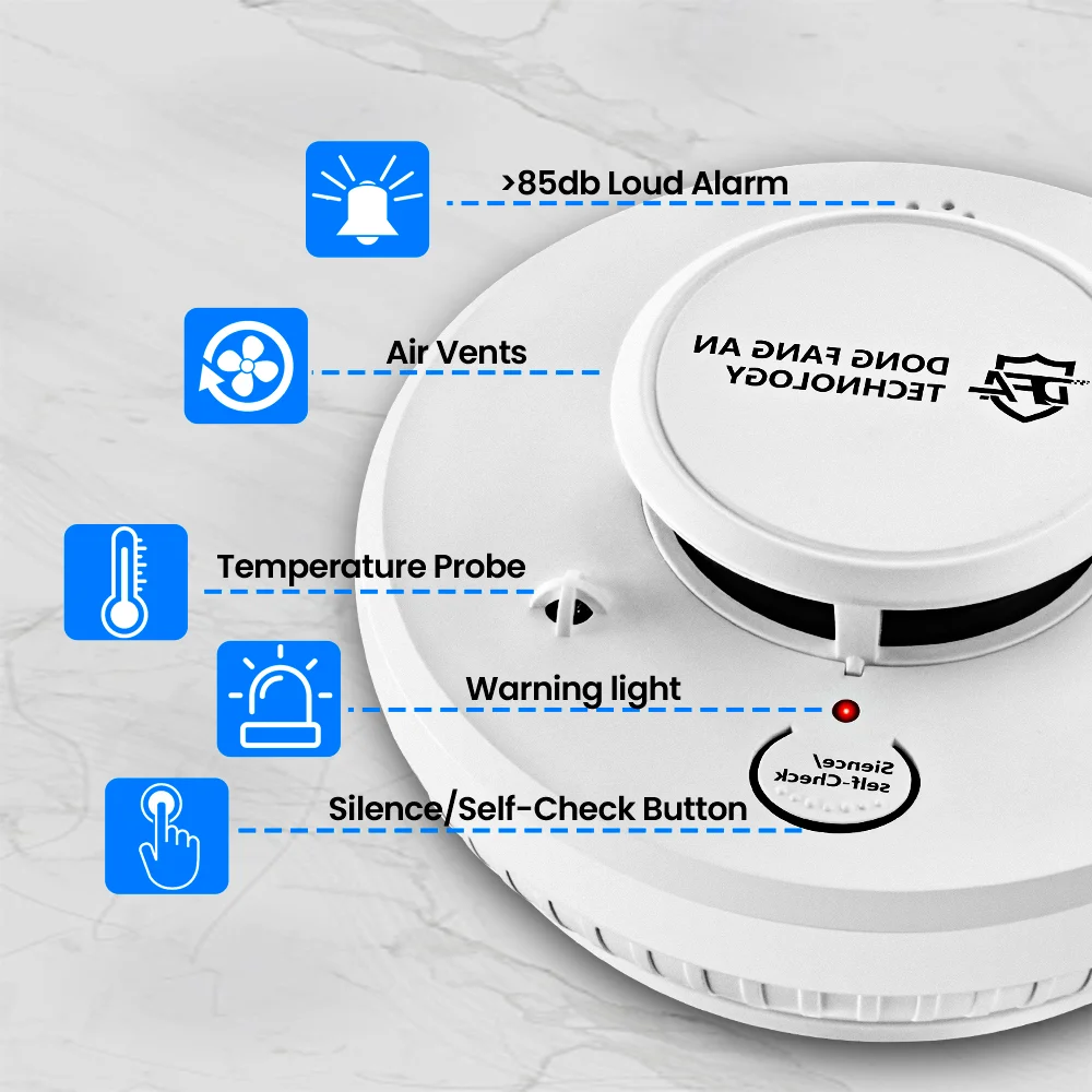 DFA Mini 2in1 Smoke Detectors and Heat Detector LED Indicator Fire Alarms with Advanced Photoelectric Smoke Alarm with EN 50291