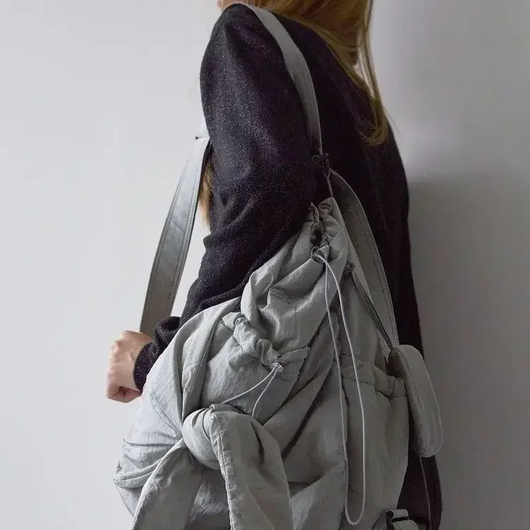 Bolso de mujer de nailon de alta capacidad, mochila informal de moda, bolso de hombro con cordón y lazo, combina con todo