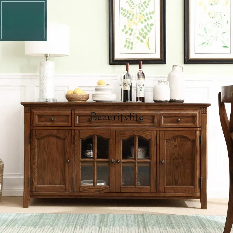 

*American rural ash wood storage wine cabinet solid wood retro table side cabinet
