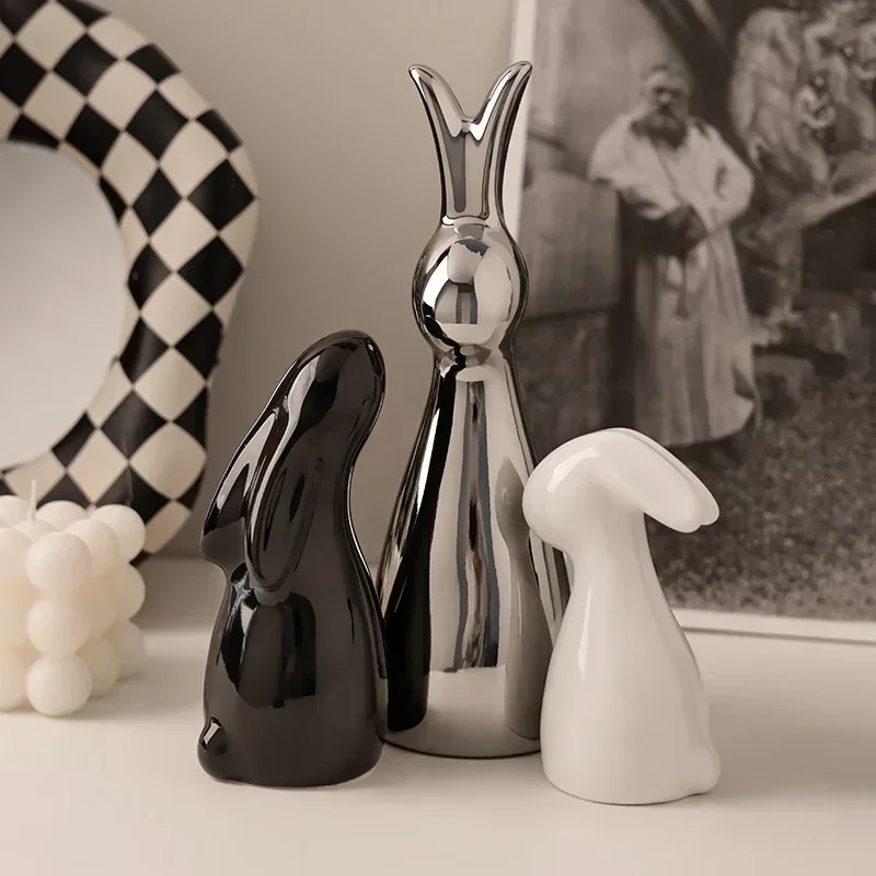 Simple Rabbit Ceramic Small Sculpture Entrance Living Room Bedroom Desktop Dining Table Modern Home Crafts Ornament Decoration