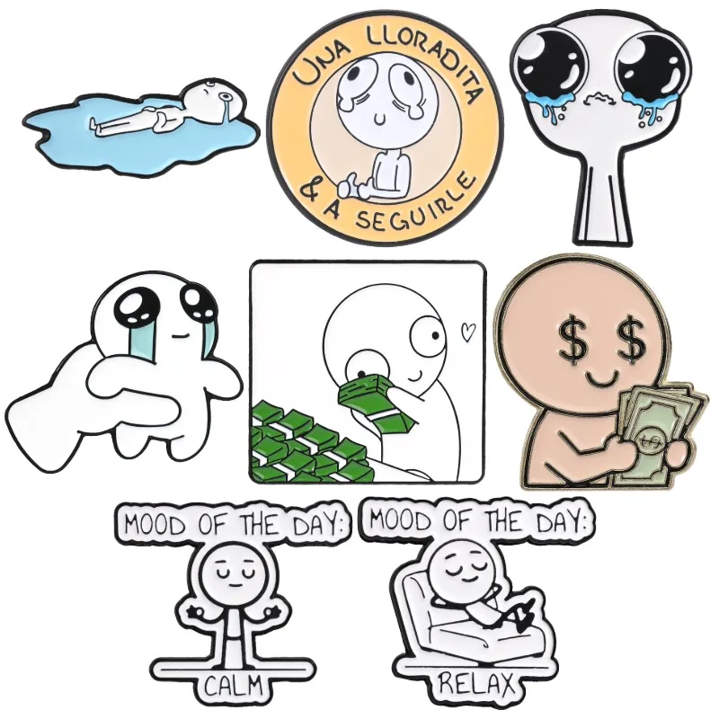 Crying Meme Character Badge Funny Mental Health Mood Enamel Pin Money Greedy Calm Relax Mood Of The Day Brooch Accessories Gift