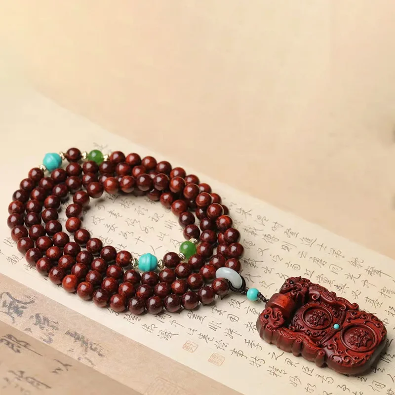 

Zambia lobular rosewood DIY tiger according to dragon pan bracelet necklace ornament jewelry men and women rosary wood crafts