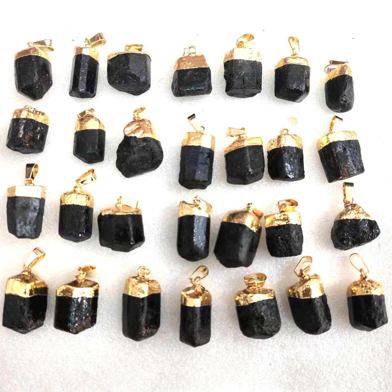 

20pcs Natural Irregular Tourmaline Pendant Black Quartz Gold Edged Charms Energy Stone Healing Meditation Yoga Gift