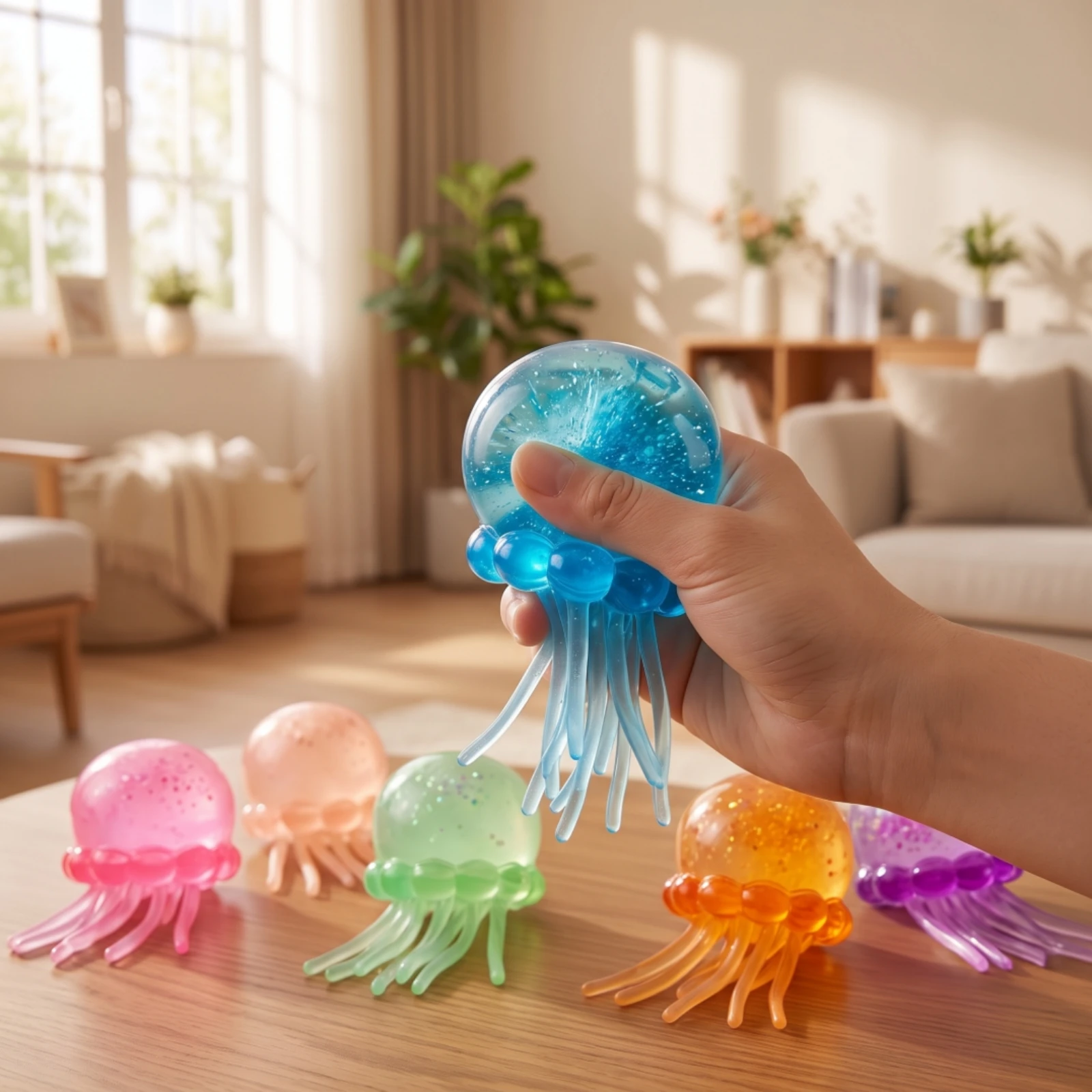 6 Pieces Jellyfish Squishy Toy Translucent Jellyfish Sensory Toy Colorful Non for Children, Party Favors, Desk