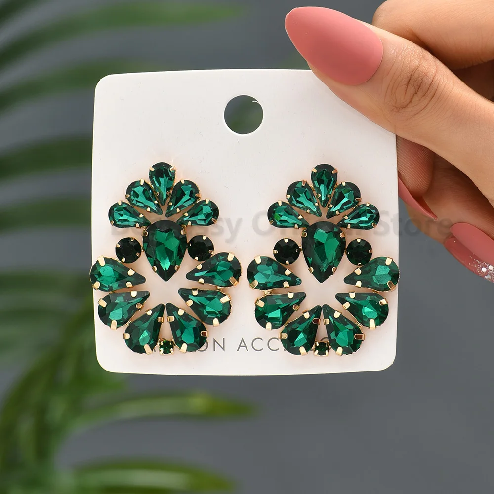 Fashion Multicolour Crystal Earrings For Women Luxury Elegant Design Ear Studs Geometric Charms Jewelry Accessories Banquet Gift
