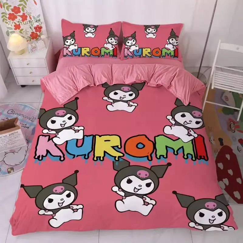 Cute Kuromi Anime Sanrio Four Pieces Set Kawaii Cartoon Student Girl Heart Little Rabbit Single Person Three Piece Bedding Gifts