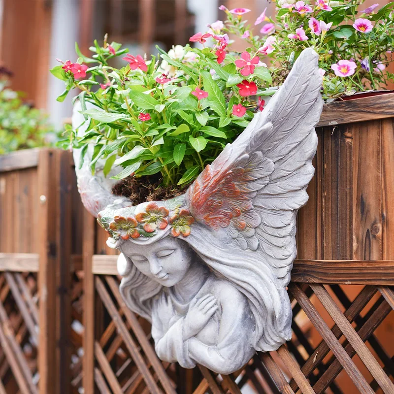 Wall Hung Vintage Flower Pot Garden Accessories Angel Flower Jar Character Girl Pots for Plants, Wall Decoration Magnesium Oxide