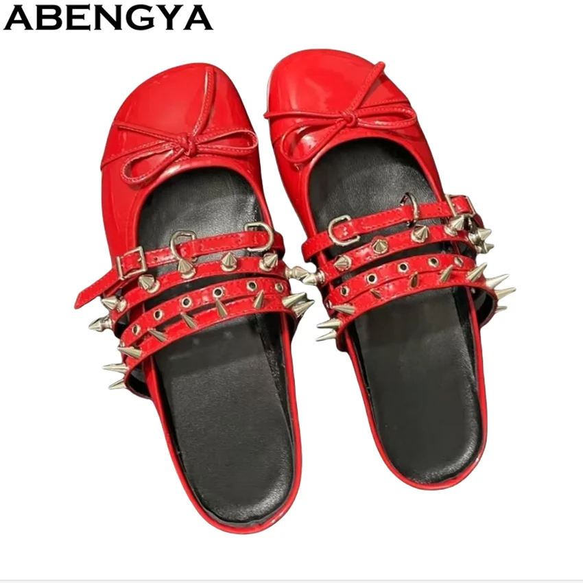 

Real Leather Slides Rivet Studded Flat Slippers Women Slip On Mules Holiday Beach Shoes For Woman Summer Sandalias Mujer 2025