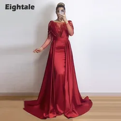 Eightale Elegant Prom Dresses Scoop Beaded Long Sleeves A-Line Satin Customized Red Evening Party Gowns luxo para festa de gala