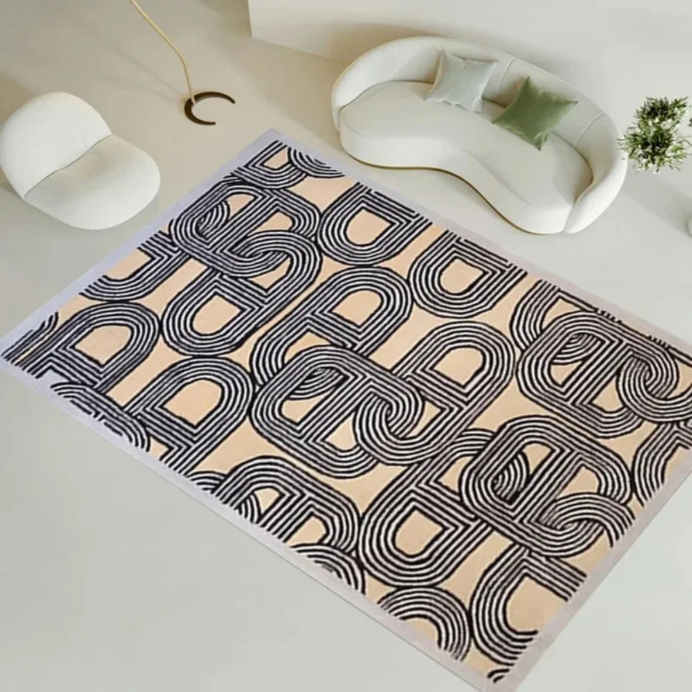 VIKAMA Moderner Teppich mit geometrischer Linie für Wohnzimmer, Eingangsbereich, rutschfest, verschleißfest, Instagram, würdig, Heimdekoration, Bodenmatte