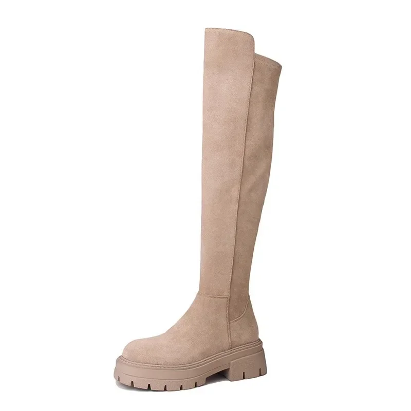 Thick soled knee high boots for women, thick leg high boots, elastic and slimming long boots