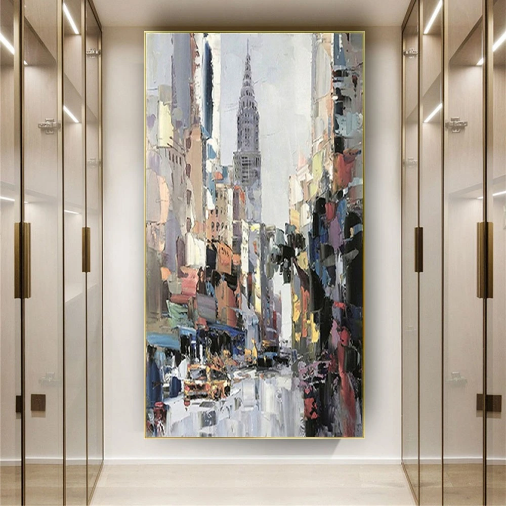 

Modern Abstract Canvas Poster Decor Living Room Wall Art Picture Hand-Painted City Street Scenery Oil Painting For Home Lobby