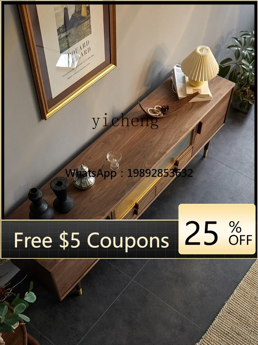 

AB Solid Wood TV Cabinet Living Room Simple Black Walnut Log Furniture Combination