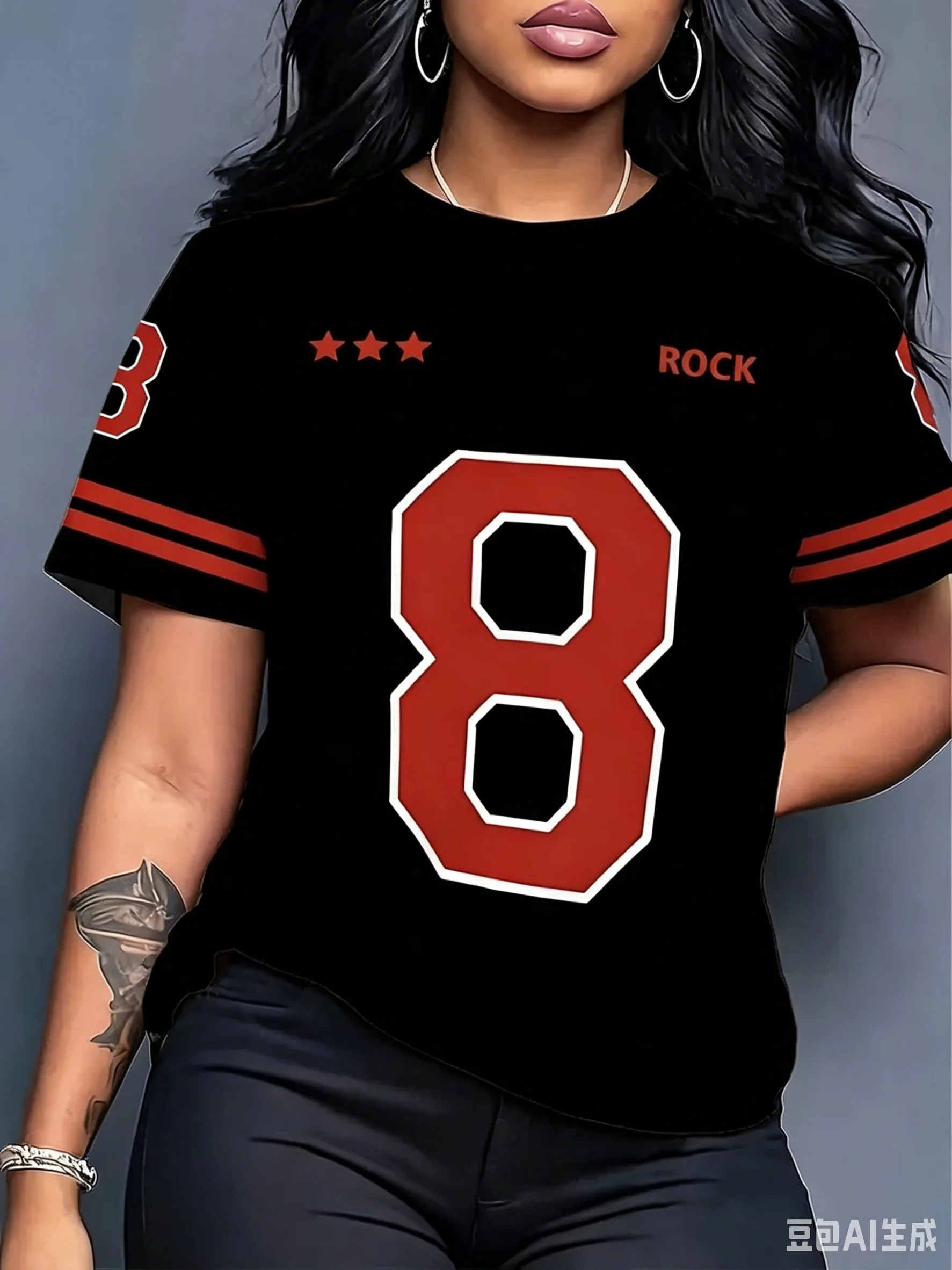 Couple Outfits Rock NO.8 Fashion Printed Round Neck Short Sleeve T-Shirt Summer Graphic Jerseys Loose Sport T-Shirt Streetwear