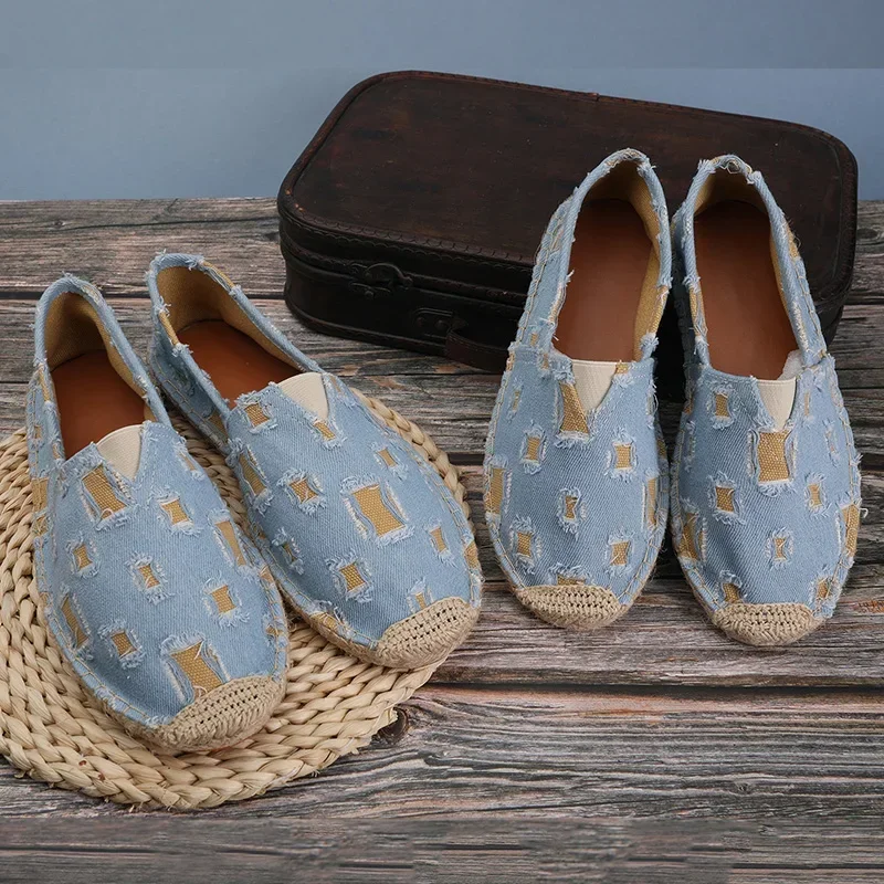 2026 New Classic White Men's Fisherman Loafers Fashion Print Canvas Shoes Man Flats Espadrilles Breathable Male Summer Footwear