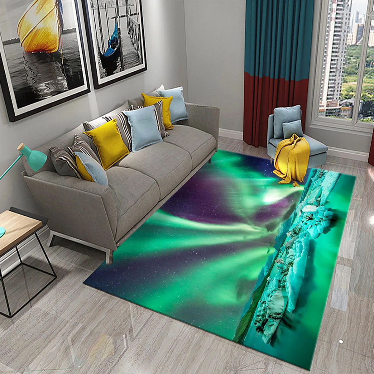 3D Colorful Aurora Carpet for Kids Girls Bedroom Decor Area Rug Living Room Kitchen Bathroom Non-slip Carpets for Festival Gifts