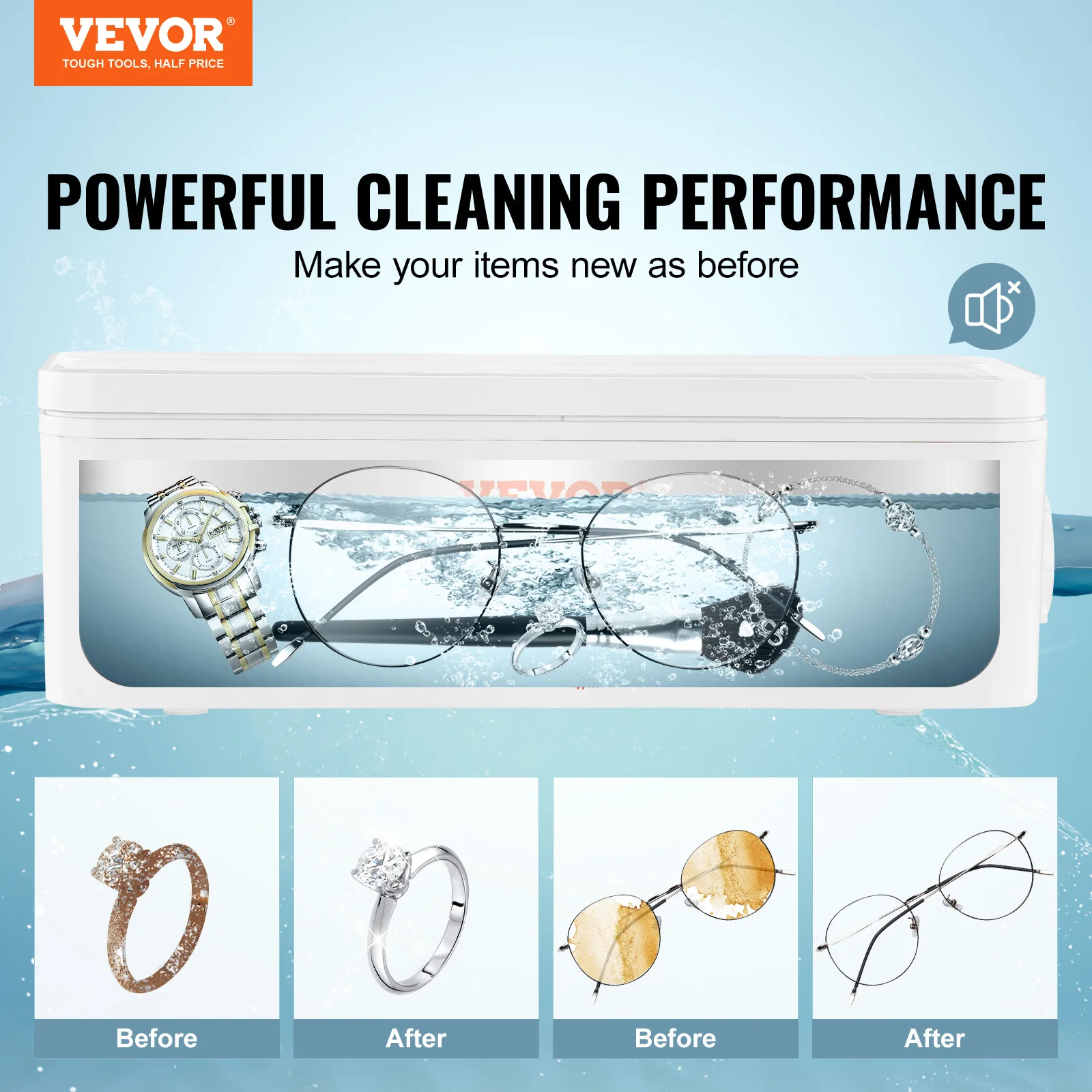 VEVOR Ultrasonic Cleaner Machine 470ml w/ 4 Timer Modes,Portable ultrasonic jewelry cleaner w/ Cleaning Basket,for Eyeglasses