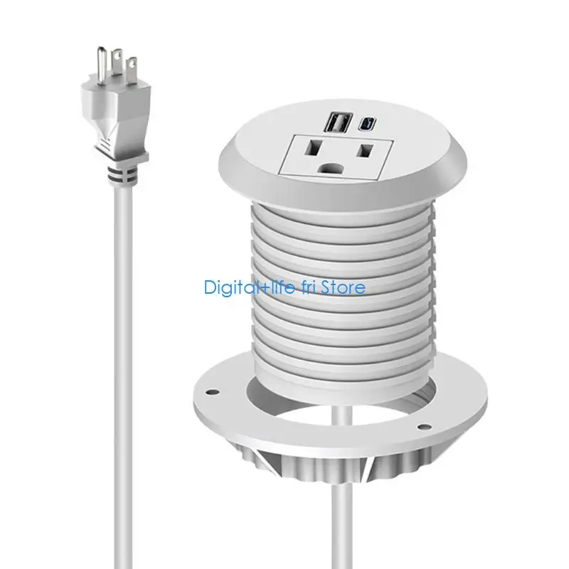 E06D Modern Round Desk Embedded Power Outlet With 2USB Port 18W AC Port Fast Charging Hubs 2Meter Cable Easy Installation