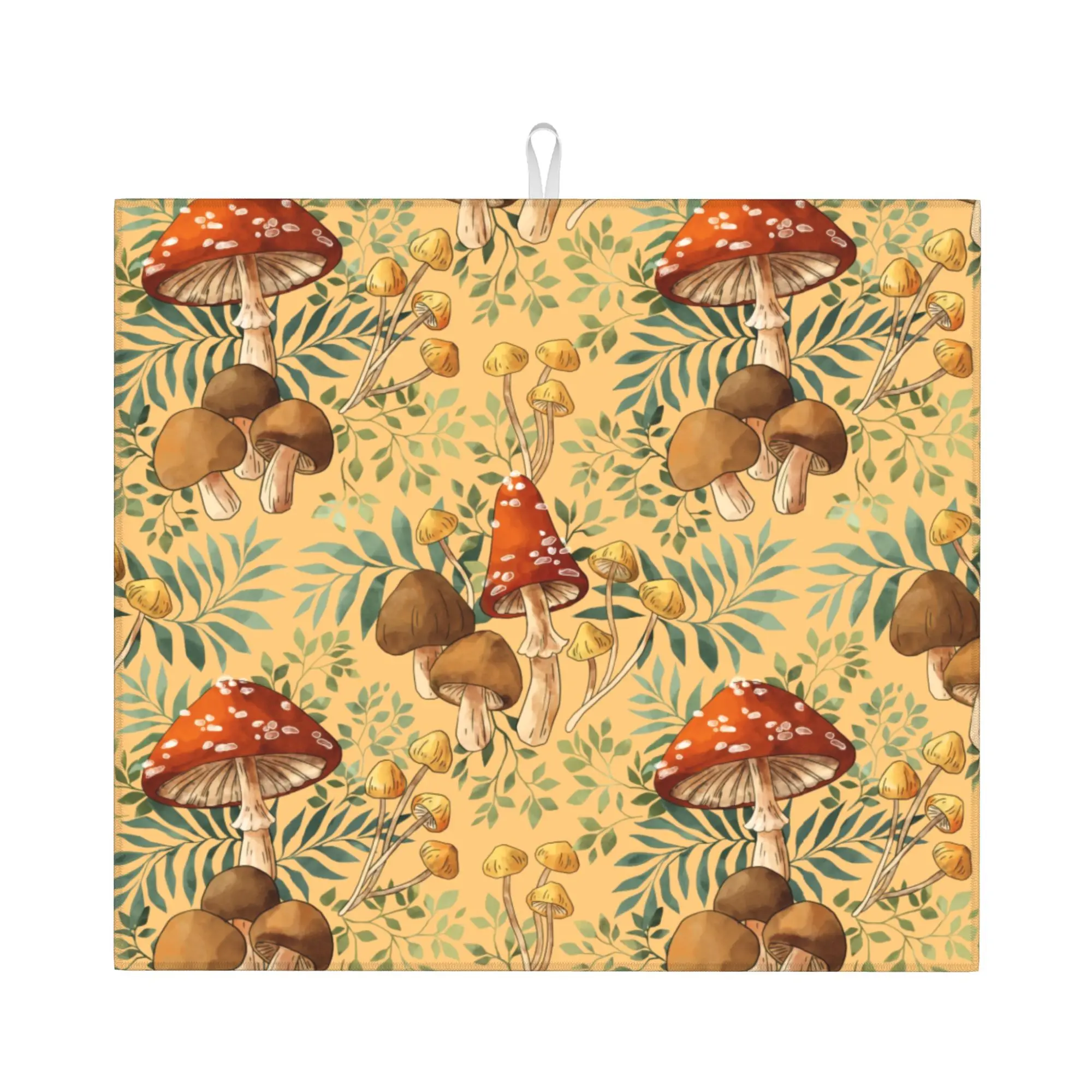 Psychedelic Woodland Mushroom Spray Non Slip Kitchen Counter Protector Mat Barware Tableware Reusable Drying Mat For Kitchen